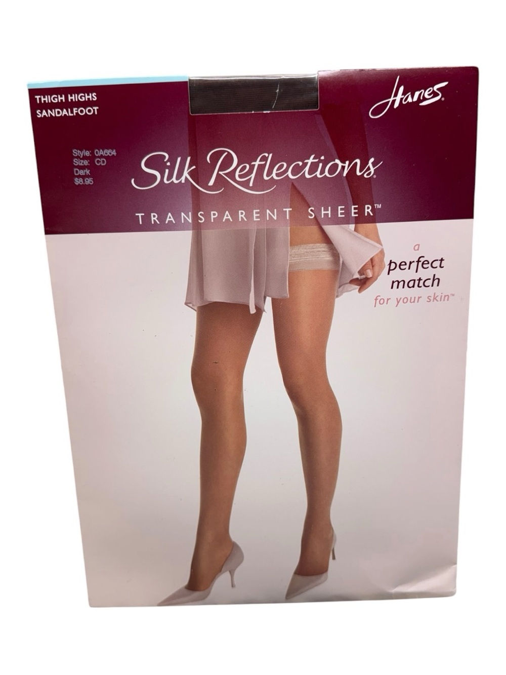 Hanes Silk Reflections Transparent Sheer Thigh Highs Sandalfoot 0A664 SZ CD Dark